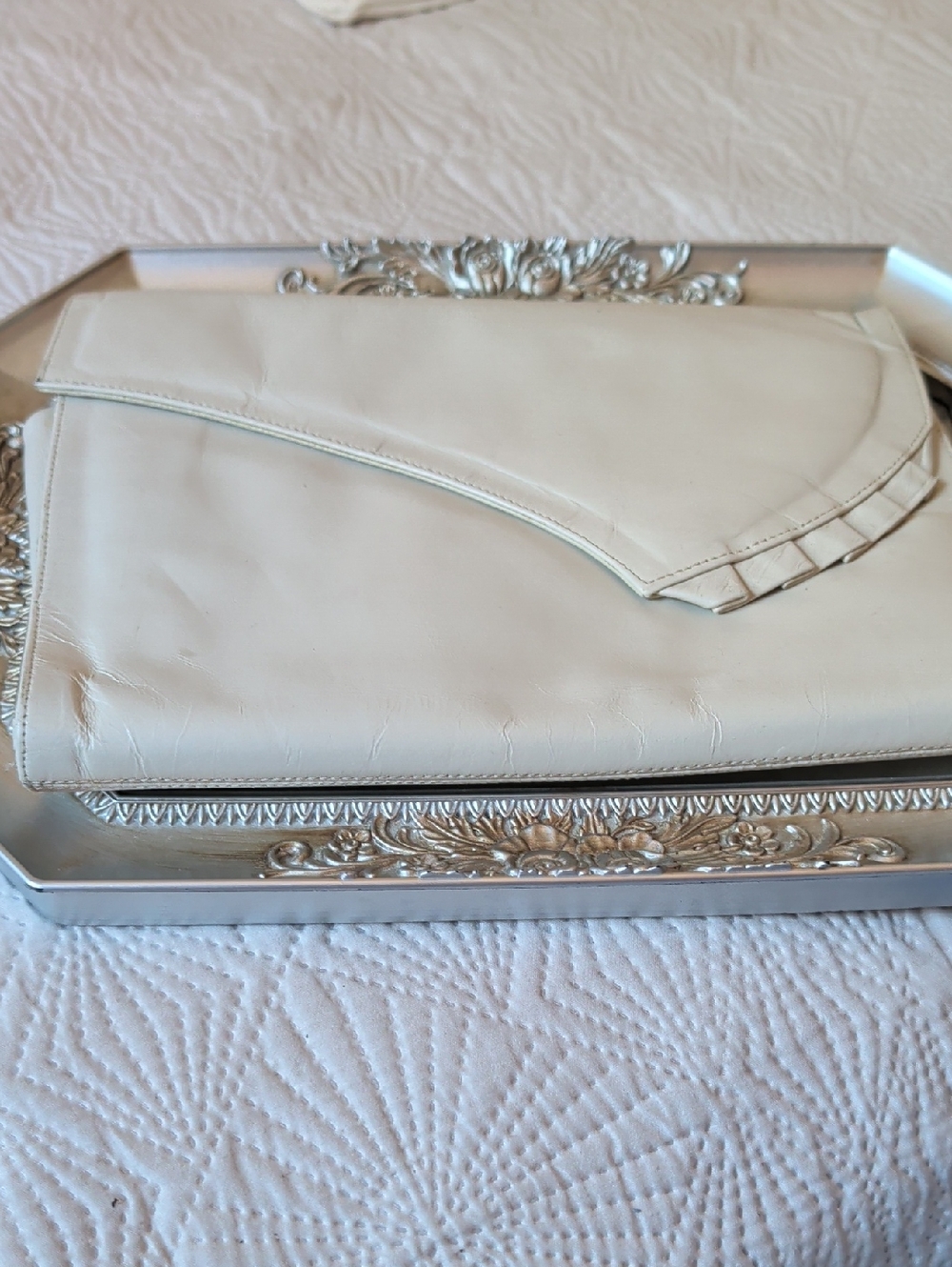 Cream Leather Envelope Clutch